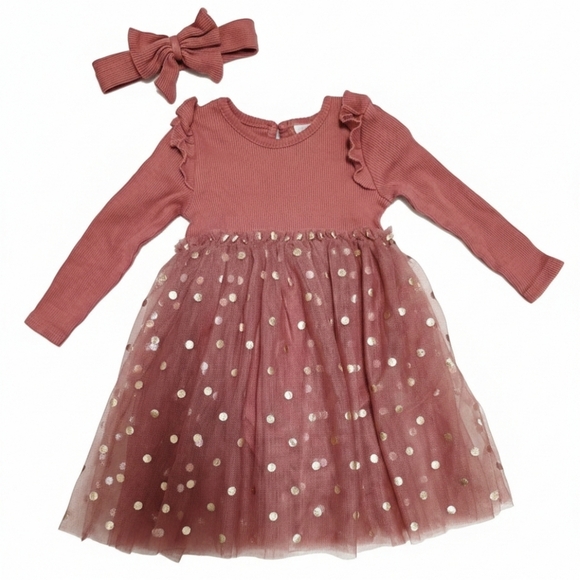 Madison Layne Other - New Madison Layne Baby Girl Tulle Dress & Headband Set - Mauve/Gold - 24M